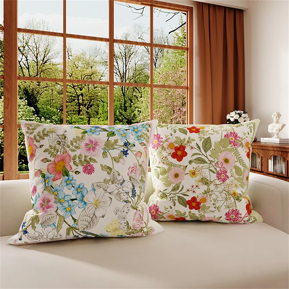 French Living Room Sofa Pillow High-grade Velvet Square Pillowcase Bay Window Pillow Bedside Cushion Printing Pastoral Style