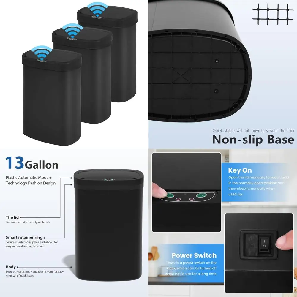 

Touch-Free 13 Gallon Automatic Kitchen Trash Can, 62 Liters, Mute Design for Dorms and Garbage Disposal Needs