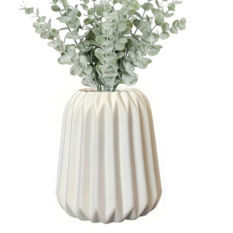 

:White Ceramic Vase, Vase for Modern Home Decor, Nordic Minimalism Décor,Vertical Stripe Ceramic Vases for Home Décor,