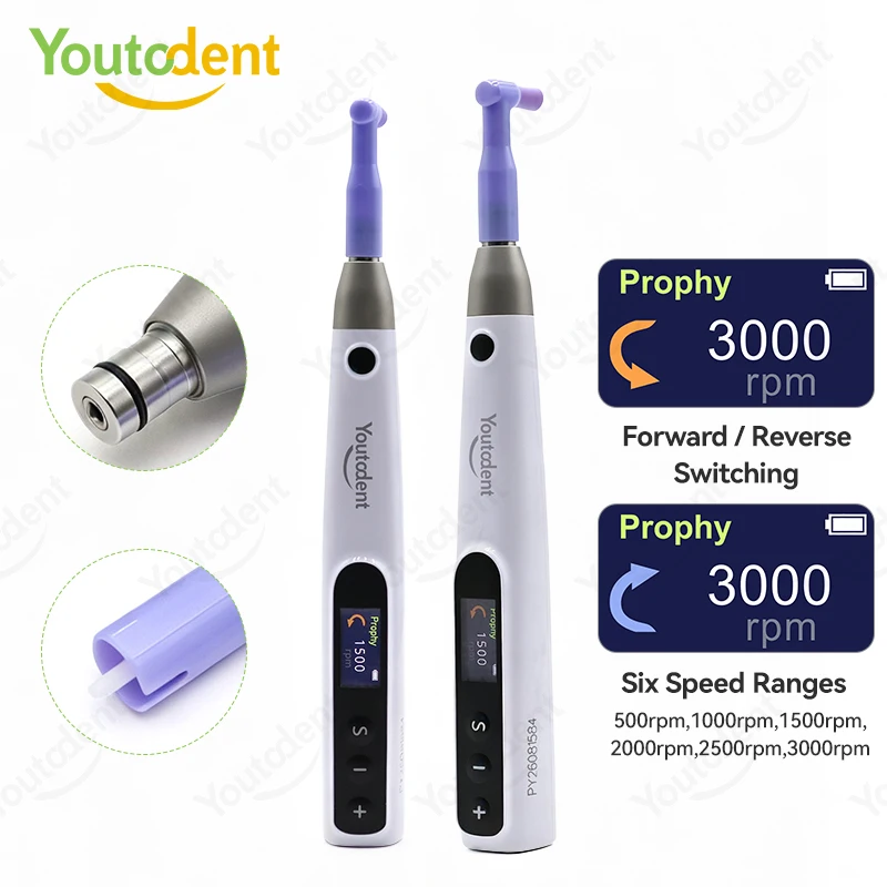 Dental Electric Polishing Machine Wireless Prophy Motor Handpiece 3000rpm 6 Speed Forward Reverse Prophy Angles Teeth Cleaning