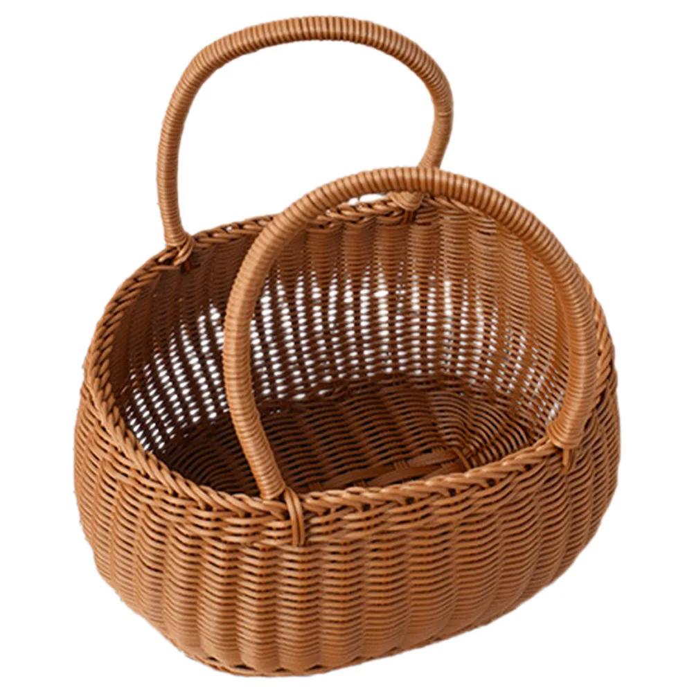

Hand Woven Fruit Basket Multipurpose Storage Organizer Picnic Grocery Container Decorative Floral Holder Portable Wedding