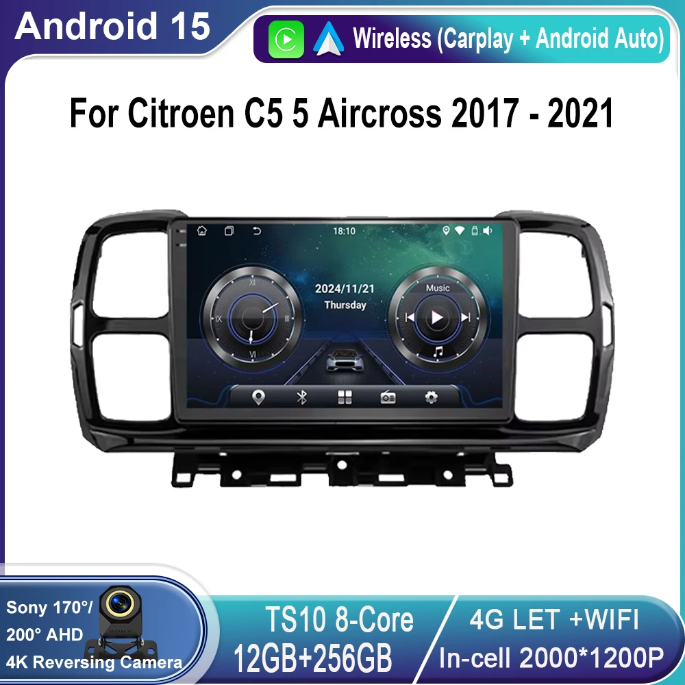 

Android 15 Auto For Citroen C5 5 Aircross 2017 - 2021 Autoradio Autoradio lettore Video multimediale navigazione QELD BT WIFI 4G
