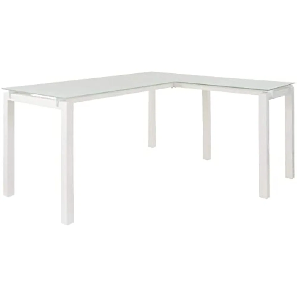 

Design by Ashley Baraga Contemporary Glass L-Shaped Home Office Desk, White