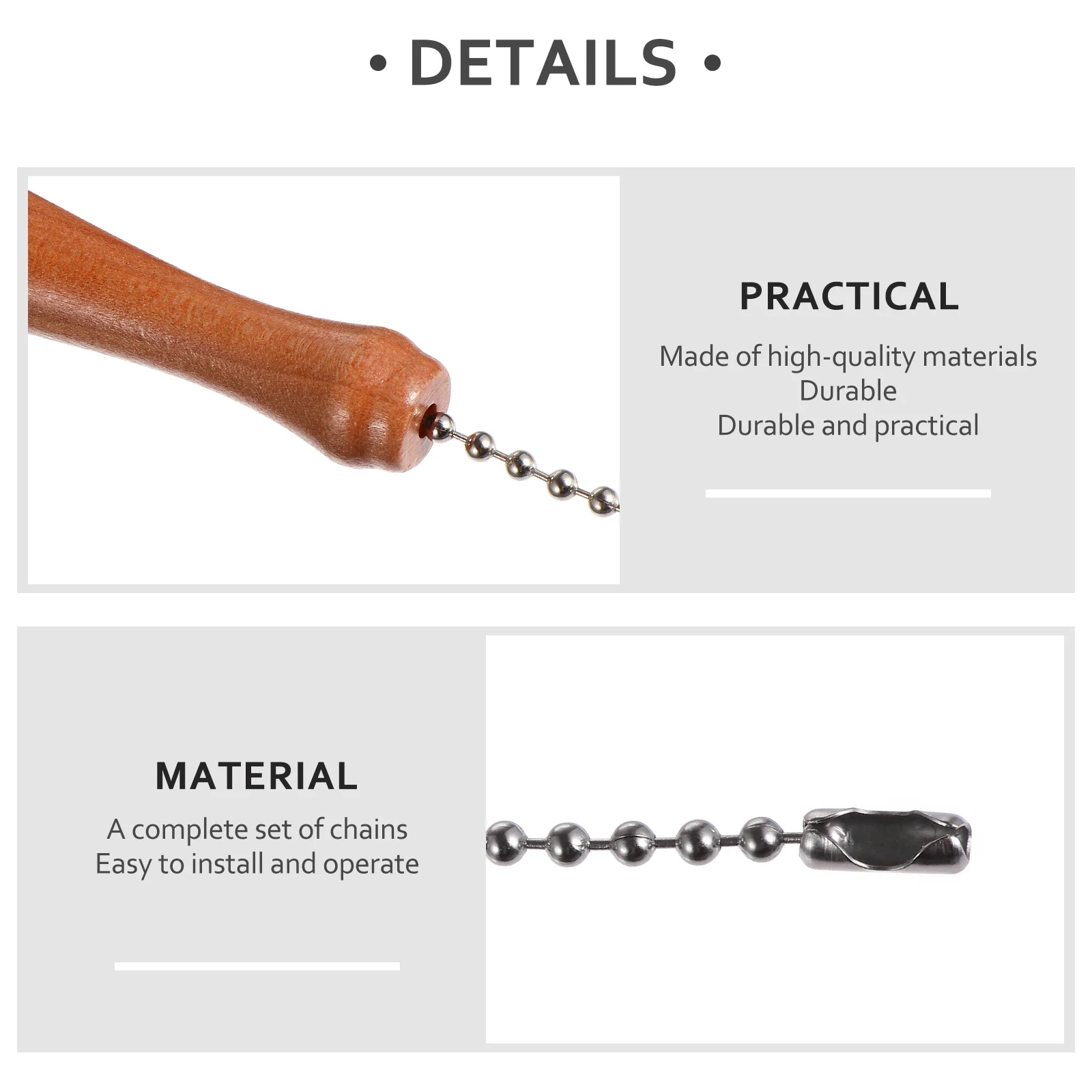 

3pcs Wooden Stick Chain Pendant Fan Pull Chains For Ceiling Light Chandelier Lamp Replacement Durable Full Set Hanging Pulling