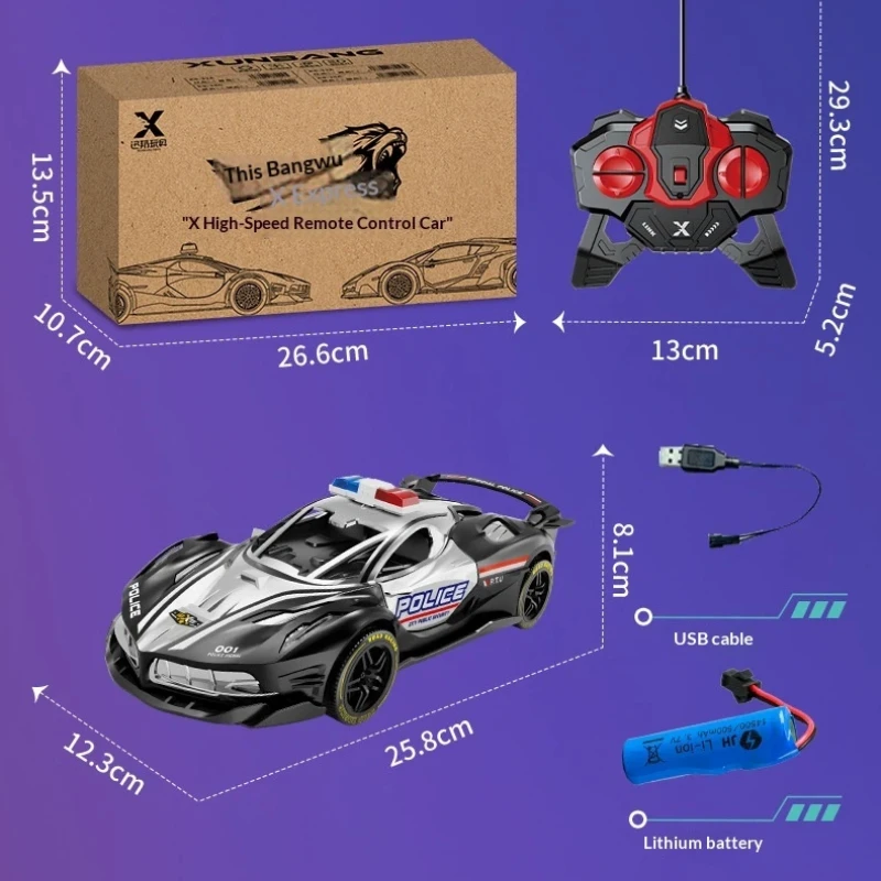 Generic Remote Control Police Car 1:18 4WD Electric Rechargeable Drifting Race Car With Double LED Lights Toy For Boys Aged 6-12