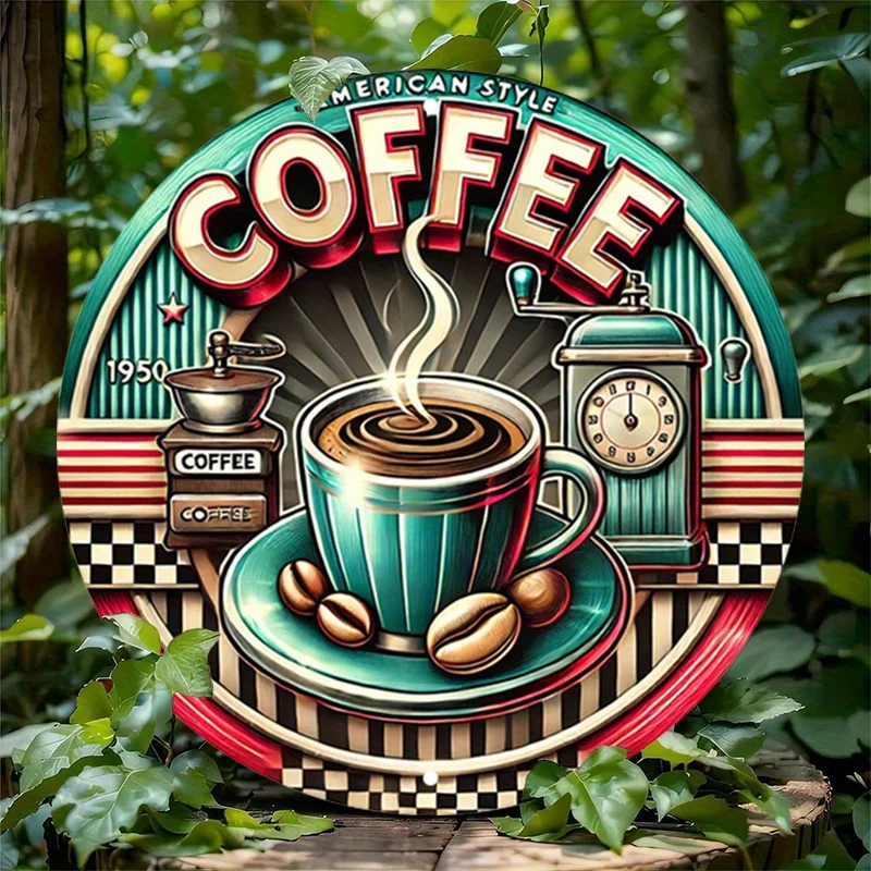 1pc Neon Style Round Aluminum Sign, Cups Metal Tin Sign, COFFEE Round Aluminum Sign - Vintage Metal Wall Decor, Wall Decor Signs