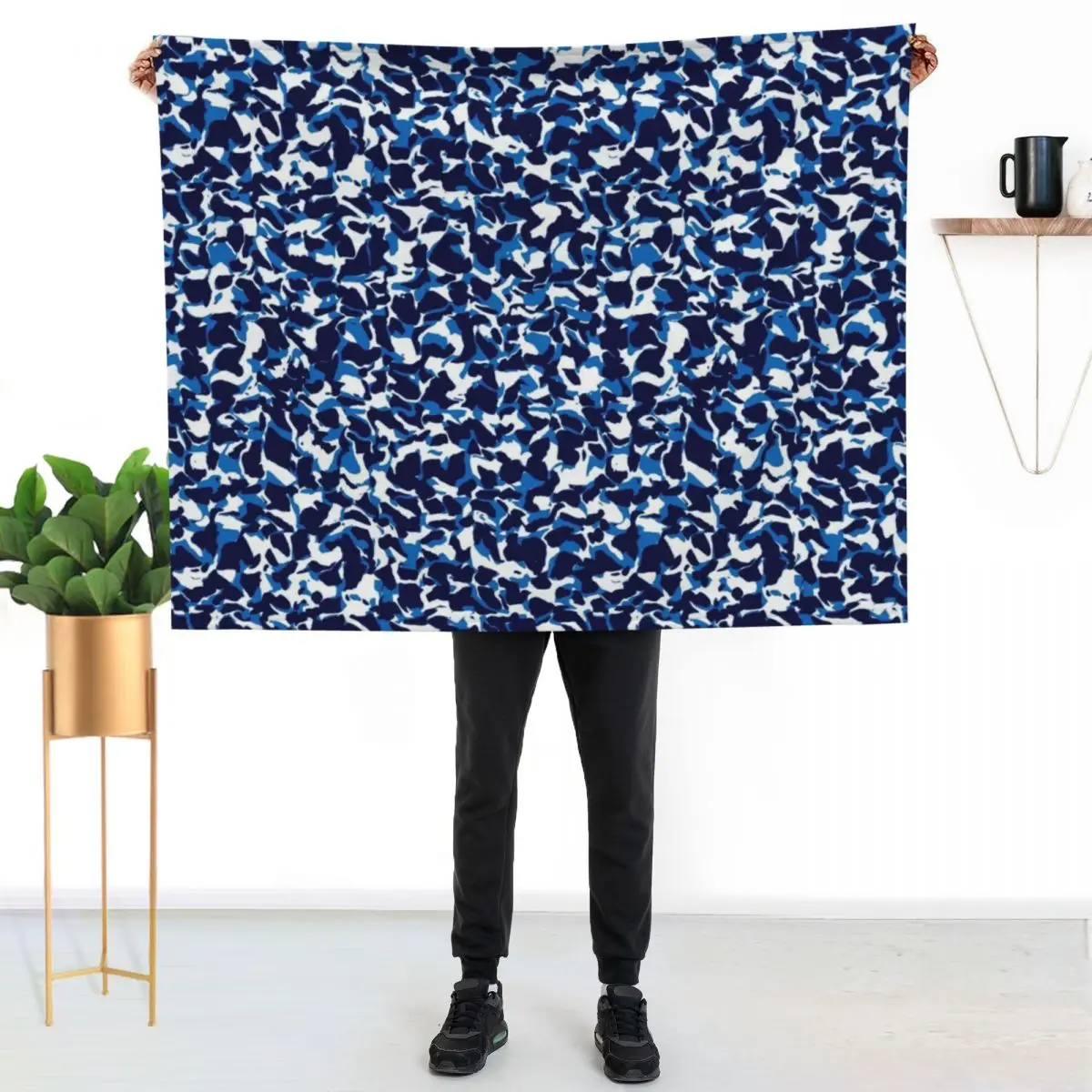 

Designer Blue Camo Throw Blanket Warm Throw Blanket Gift for Anniversary