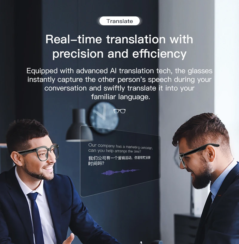 2026 Neue KI-Smart-Brille mit 800W HD-Kamera, 4K Anti-Shake-Video, 100+ Sprachübersetzung, Bluetooth-Anruffunktion, Musikplayer, Sonnenbrille für Herren – Detail 9
