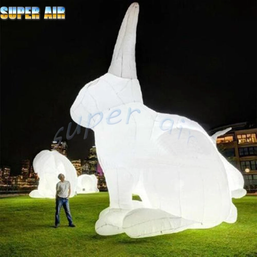 High quality oxford cloth outdoor inflatable withe rabbit sitting with led lighting for decoration