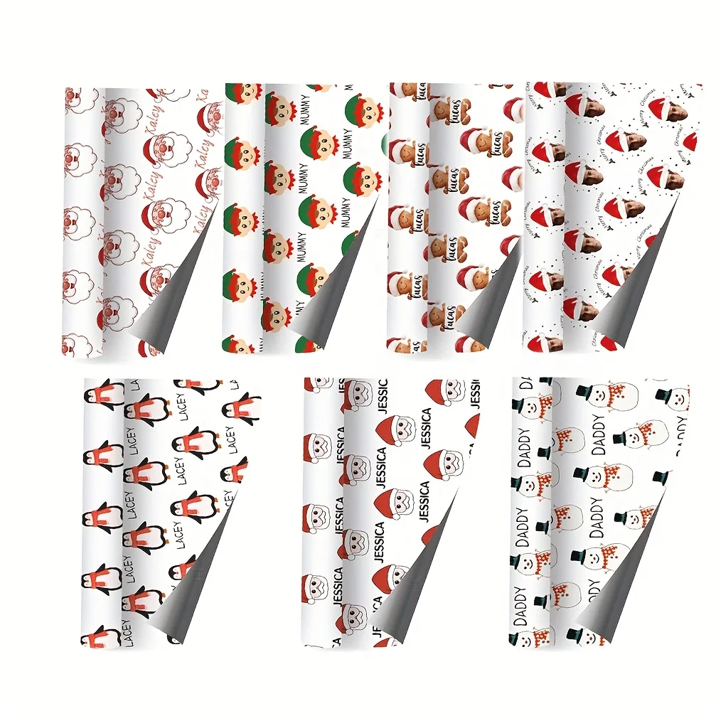 3 Stück personalisiertes Namens-Weihnachtsserien-Verpackungspapier, individueller Name/Foto, unverzichtbar für Geburtstags- und Weihnachtsgeschenke