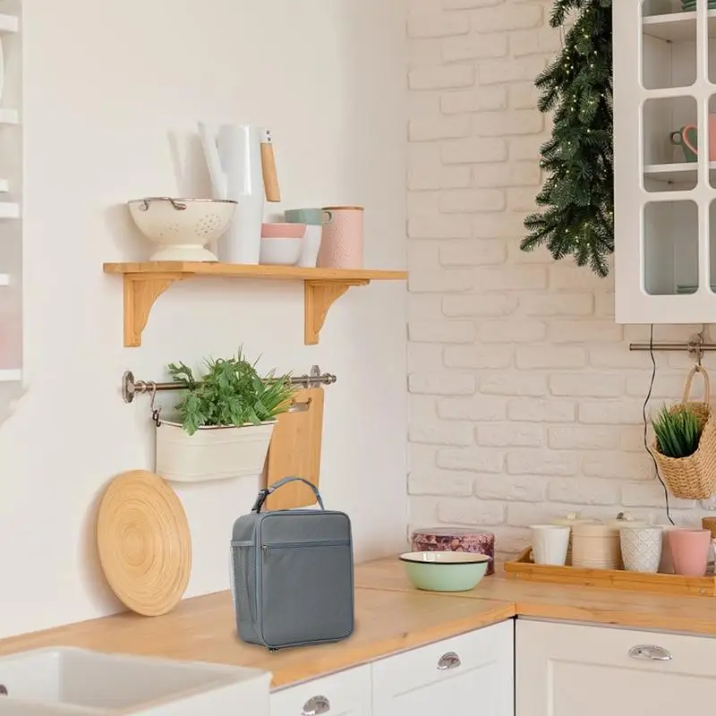 Bolsa térmica para el almuerzo, bolsas grandes para el almuerzo para mujer con bolsillo lateral de malla y asa, fiambrera reutilizable con aislamiento grande que mantiene la comida caliente