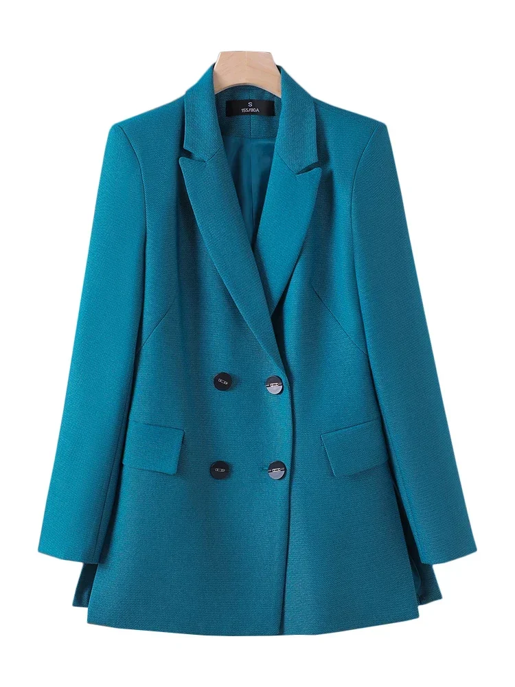 Blazer à double boutonnage à manches longues pour femmes, veste formelle pour femmes, vêtements de travail solides, gris, rouge, bleu, marron, noir