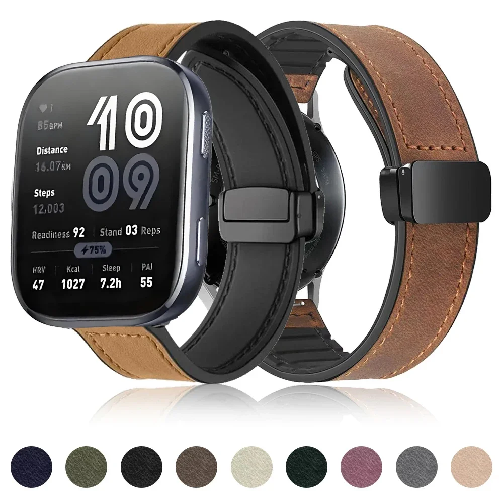 Bracelet en cuir et Silicone pour Amazfit Bip 6 5 5 Unity 3 3Pro, Bracelet magnétique pour Amazfit Bip 6 GTS GTR 4 3 2 42mm 47mm