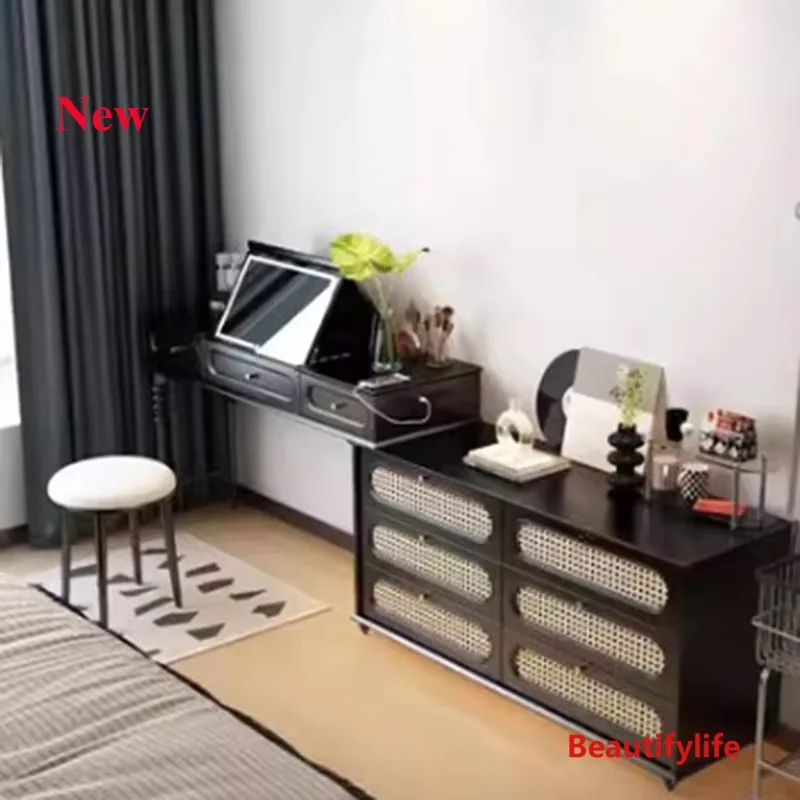 a17  Storage French Dressing Table Mirror Vintage Rattan Black Dressing Table Large Women Tocador Coiffeuse De Chambre Furniture