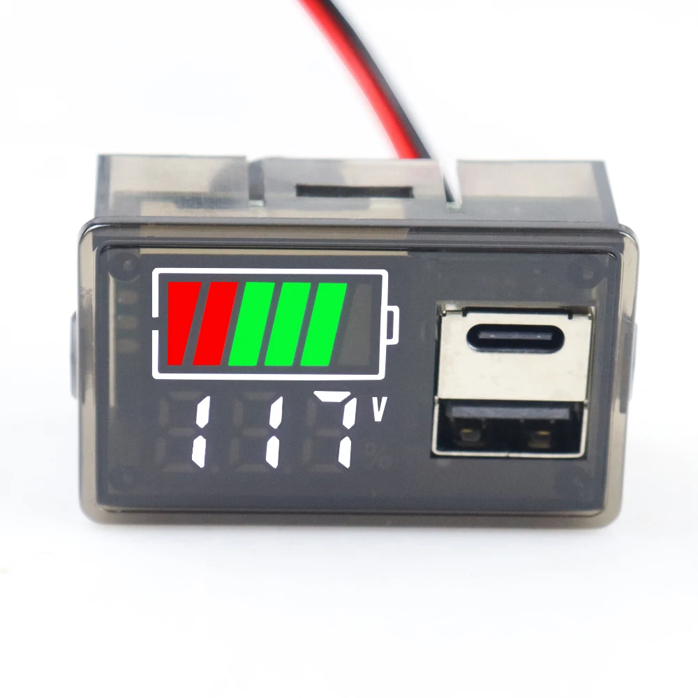 

DC 8-30 в литий-свинцово-кислотный LiFePO4 уровень емкости батареи тестер Измеритель Напряжения Монитор автомобильное зарядное устройство USB-C Цифровой вольтметр