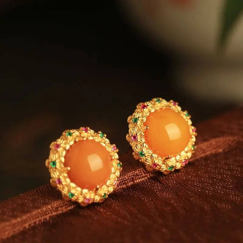 

Позолоченные серьги-гвоздики из стерлингового серебра с пчелиным воском, китайские шикарные ювелирные изделия с нефритовой инкрустацией, женские роскошные элегантные минималистичные дизайны премиум-класса