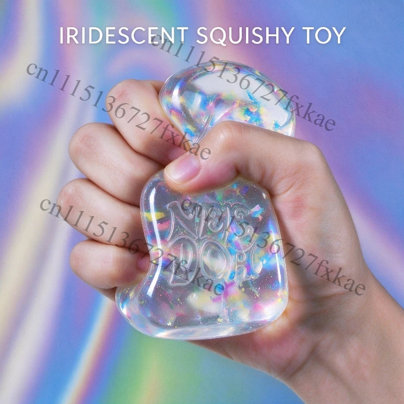 Nee Doh Nice Cube Fidget Toy, Holographic Ribbon Squishy Stress Ball, Solid Squeeze Sensory Toy, Anxiety Relief Fidget Gift.