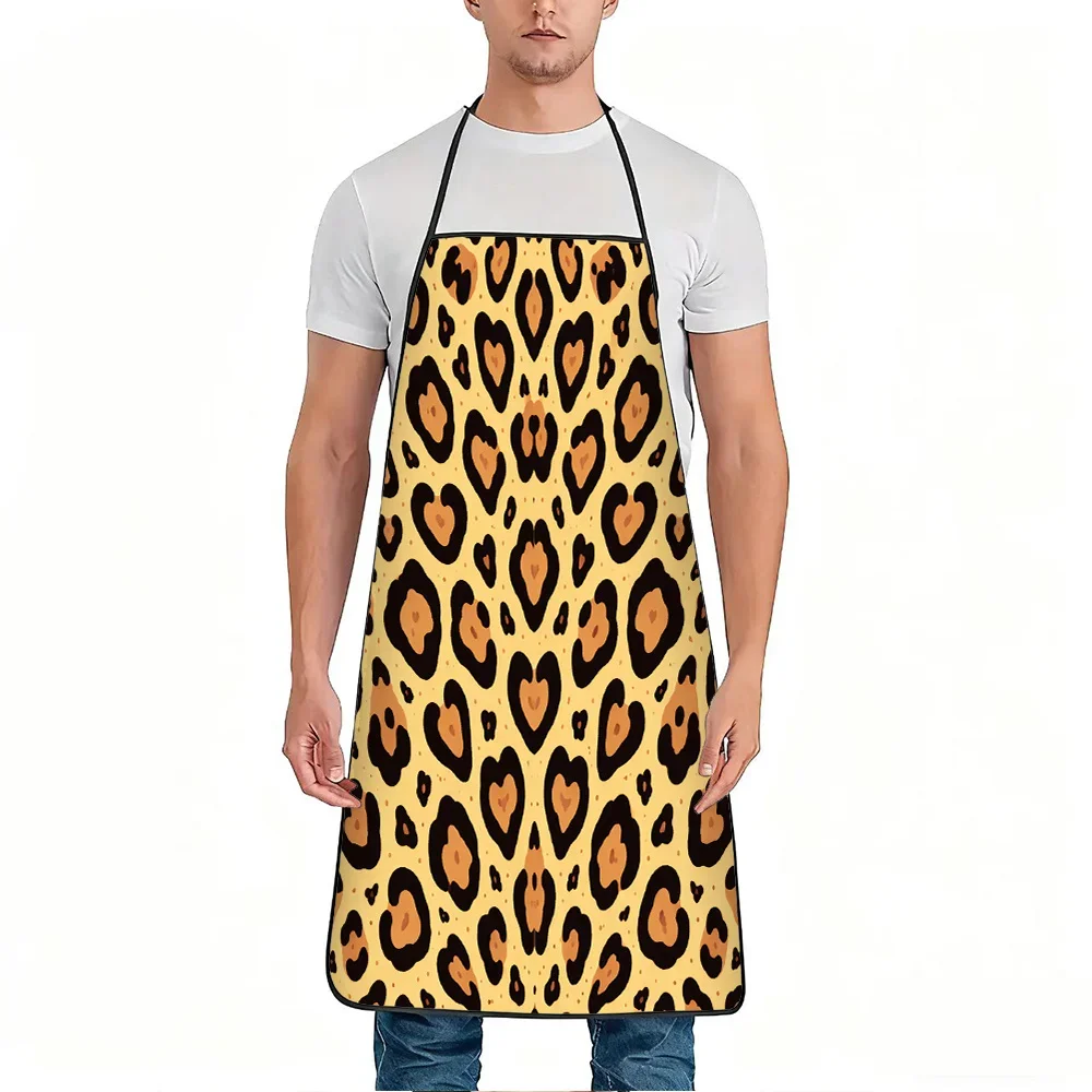 1pc Leopard Heart Print Apron Durable And Easy To Clean Adjustable Waistband Polyester Material For Kitchen Cooking Gardeni