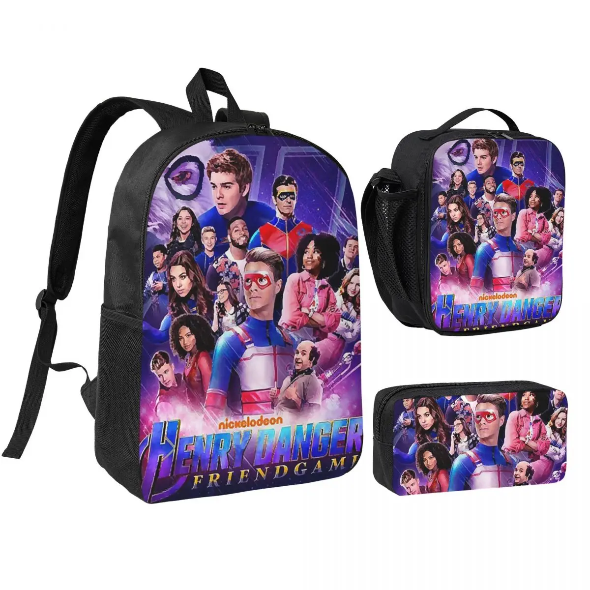 Captain Henry And Kid Danger Backpack Student BookBag School Bag Computer Shoulder Bags 3ps Insulated Lunch Bag Pencil Case
