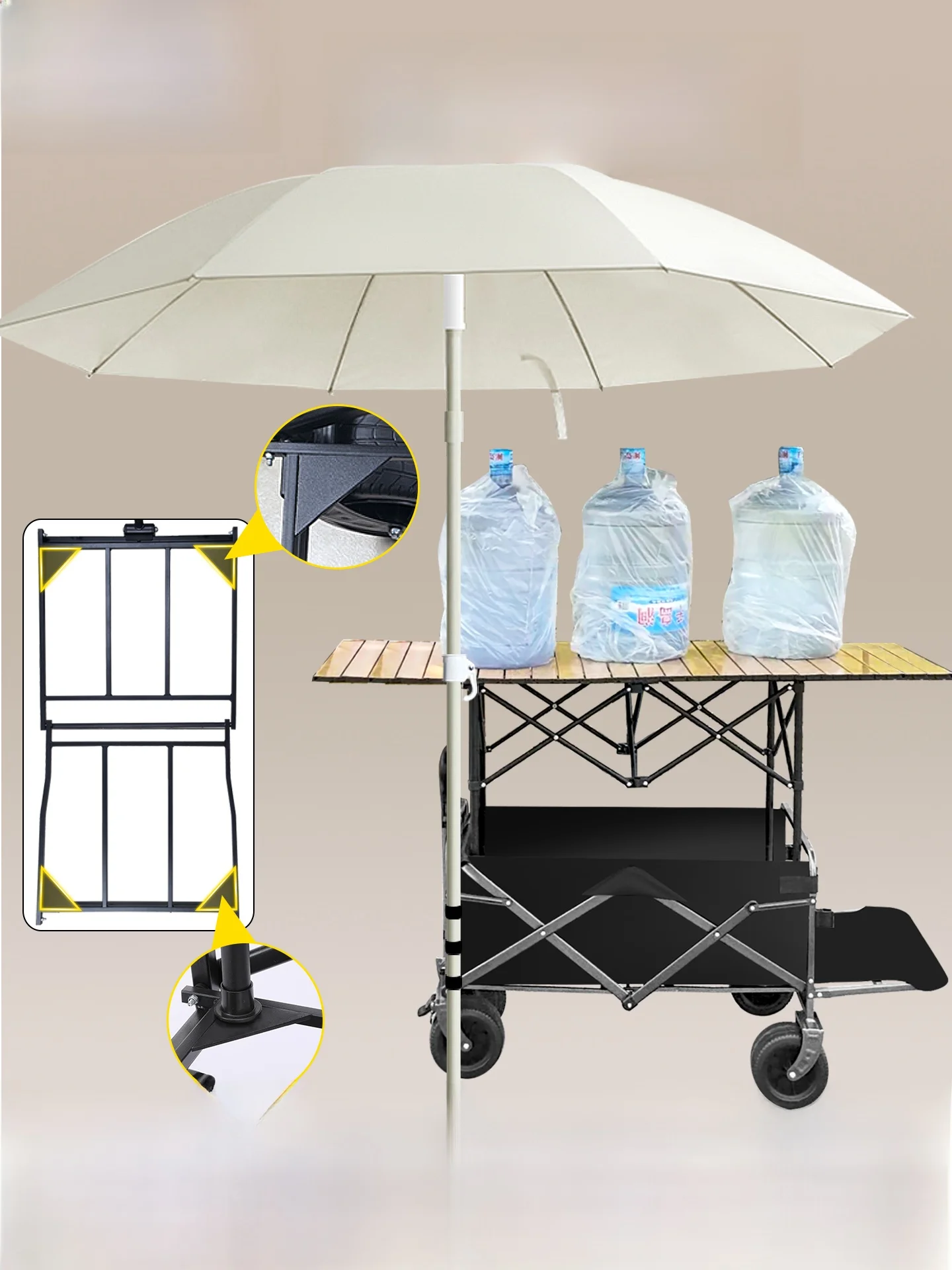 

Portable Folding Hand-Pulled Cart for Street Vendors Cam And Sausage Roasting Outdoor Mobile Cam Car with Sunade