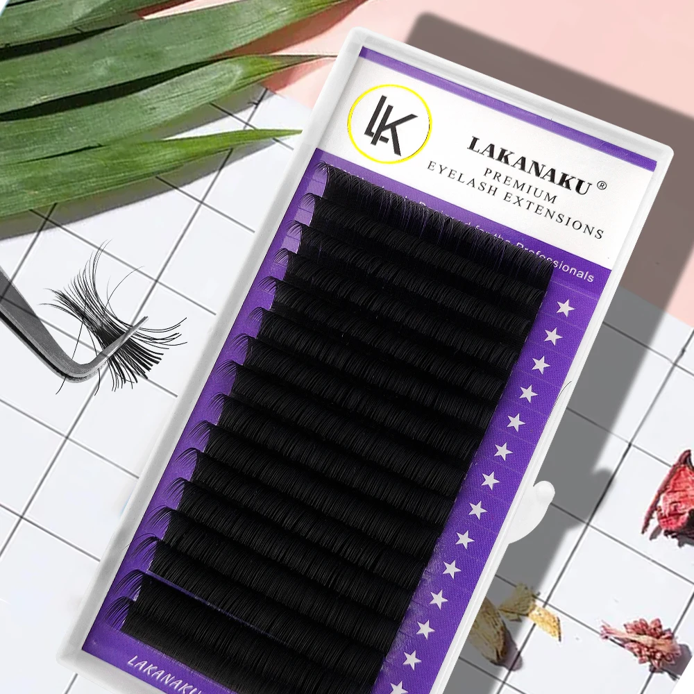 LAKANAKU Velvet Individual Silk Eyelash Extensions 8-18mm Russian Volume Lashes Extension Mink Cilios