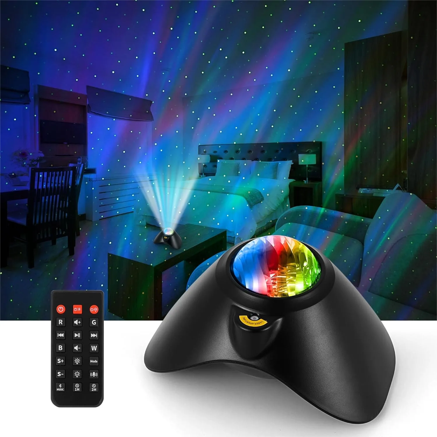 

Galaxy Projector with Aurora Night Light, Star Projector with Remote Timer, Bluetooth Speaker White Noise for Bedroom Decor