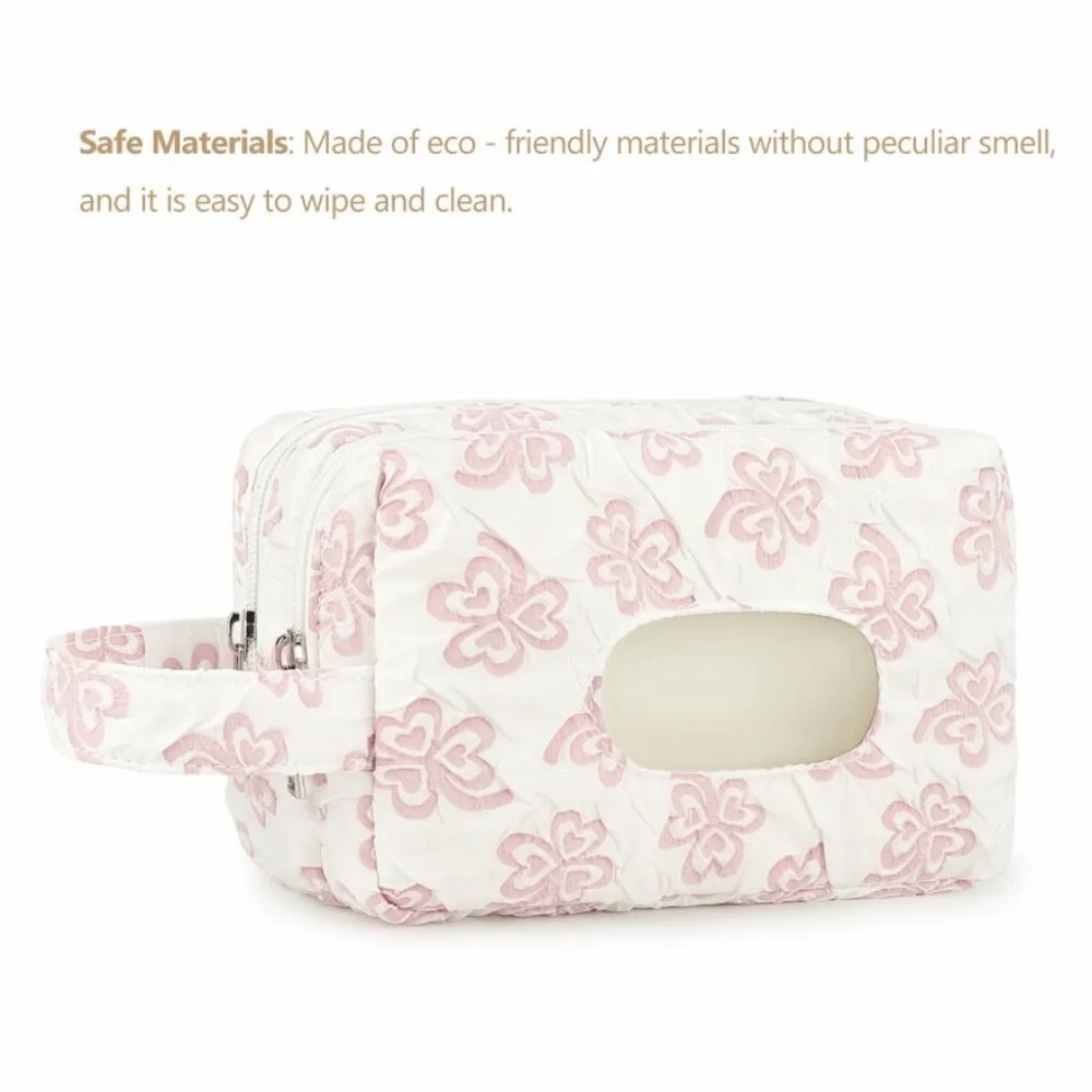 2-in-1 Baby Diapers Storage Pouch Flower Pattern Wide Opening Baby Toiletry Organizers with Handle Double Zippers