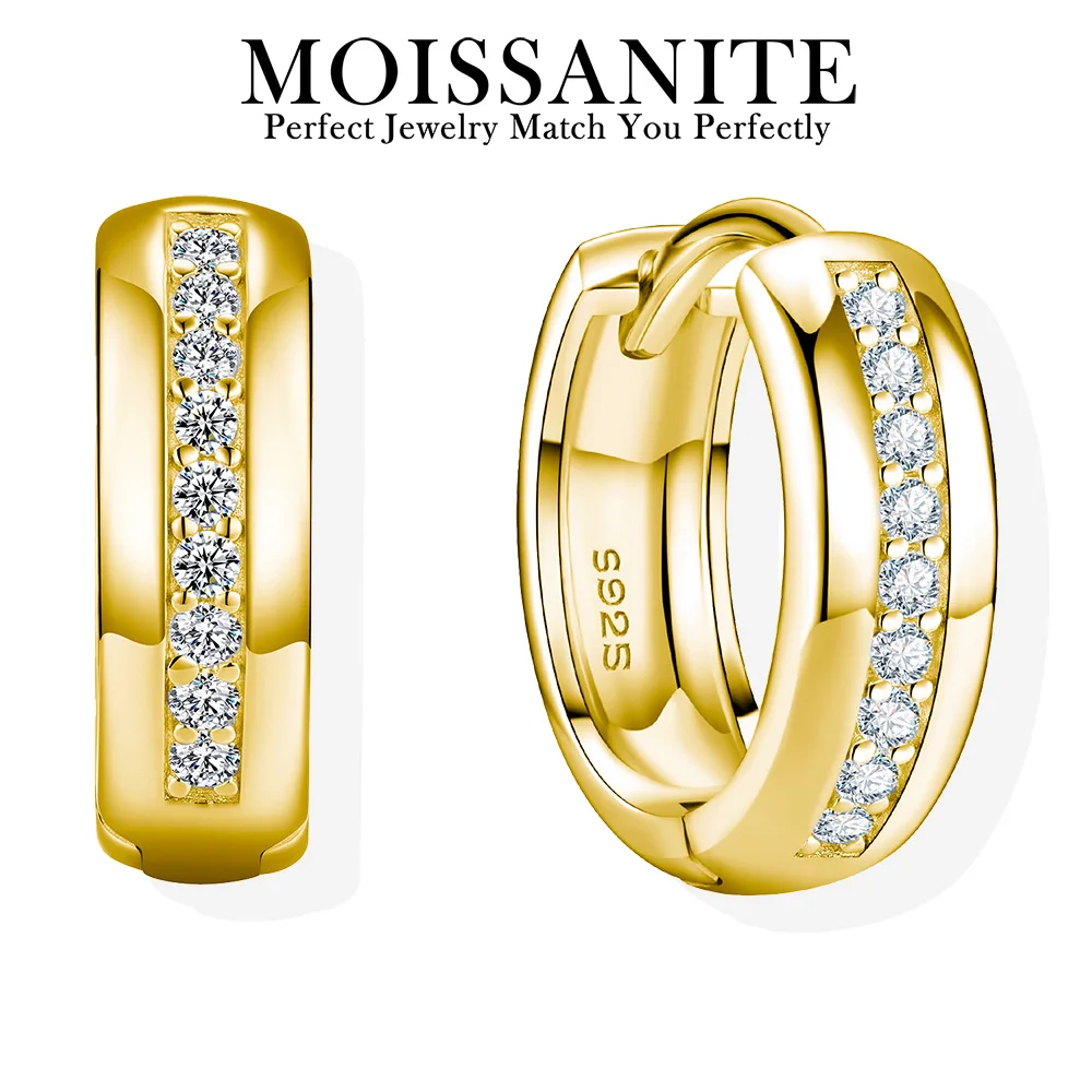 

0.2CTW S925 Silver Gold Plated Moissanite Hoop Earrings Women Round Cut Clarity VVS Fashion Daily Commute Jewelry
