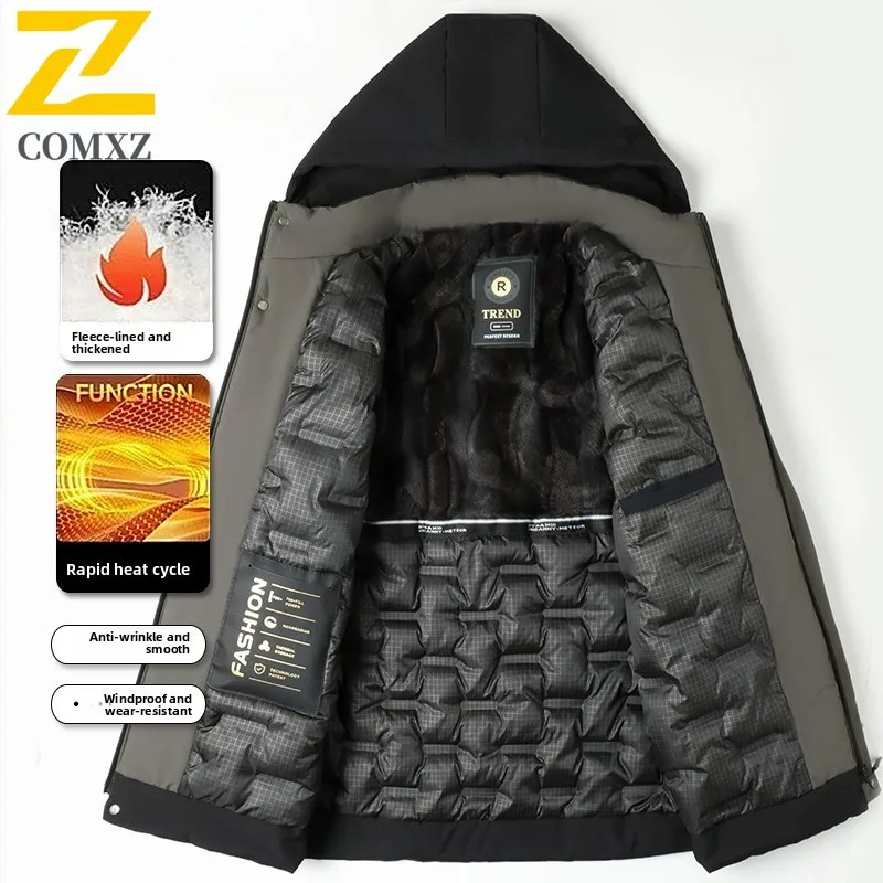 Männer Gepolsterte Jacke Mode Mit Kapuze Outdoor Büro Verdickt Warme Parka Minimalistischen Casual Reise Kälte Beständig Winter Männer Kleidung