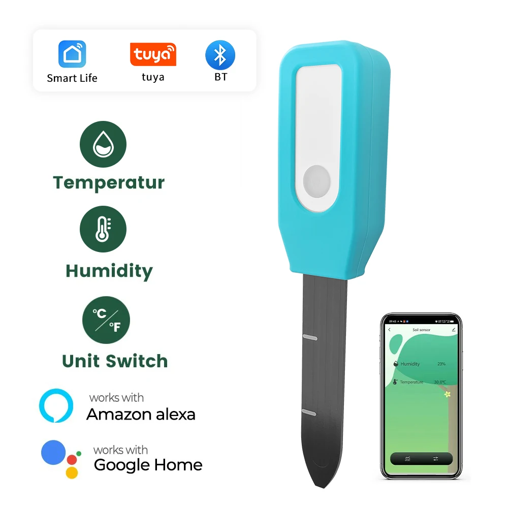 Tuya inteligente testador de solo bt detector de umidade do solo jardim termômetro de temperatura e umidade monitor remoto em tempo real