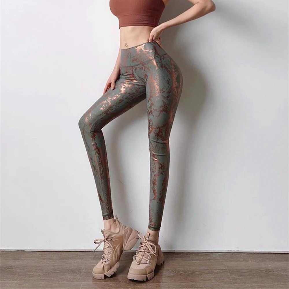 Snake Printed Yoga Pants Gilded Stretch Buttocks Sexy Casual Skinny Pants  For Women High Waist Elastic Fitness Sporty Leggings