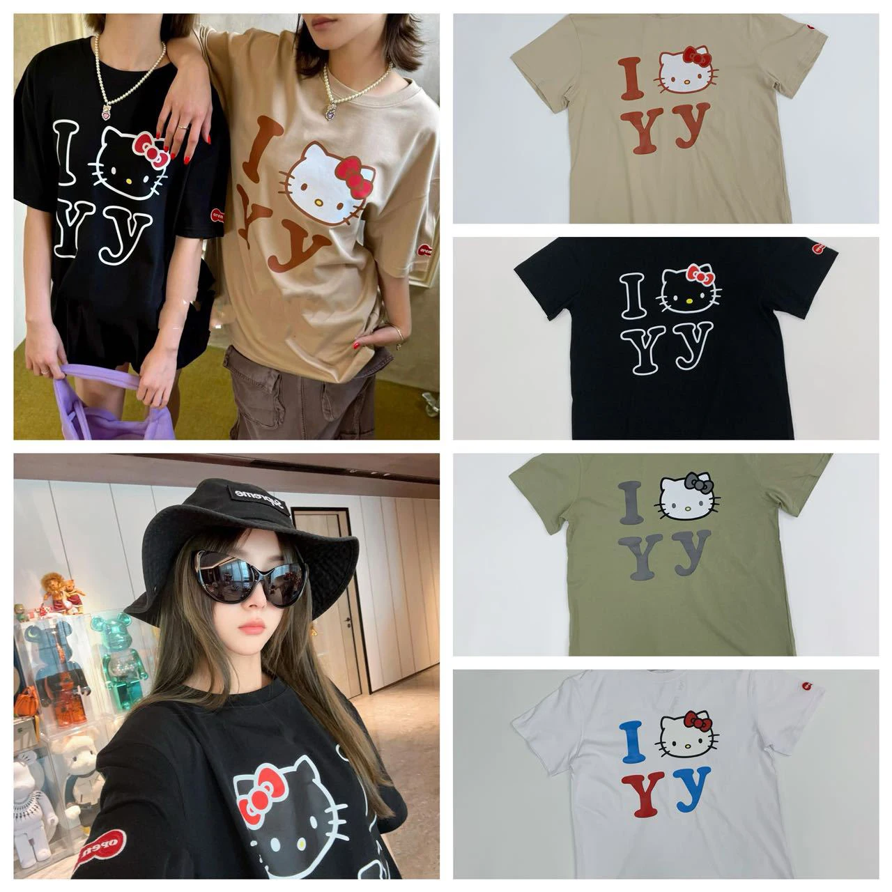 Firmranch 2024 Korean Fashion Oversized Cute Cat Printed Short-sleeved T-shirts For Women Summer Kawaii Tees Top 4 Colors