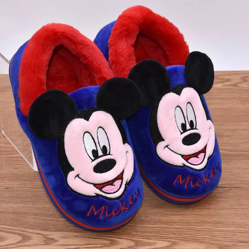 Disney cotton slippers cute Mickey Mouse Minnie Mouse winter children\'s bag heel soft sole non-slip plus velvet warm slippers