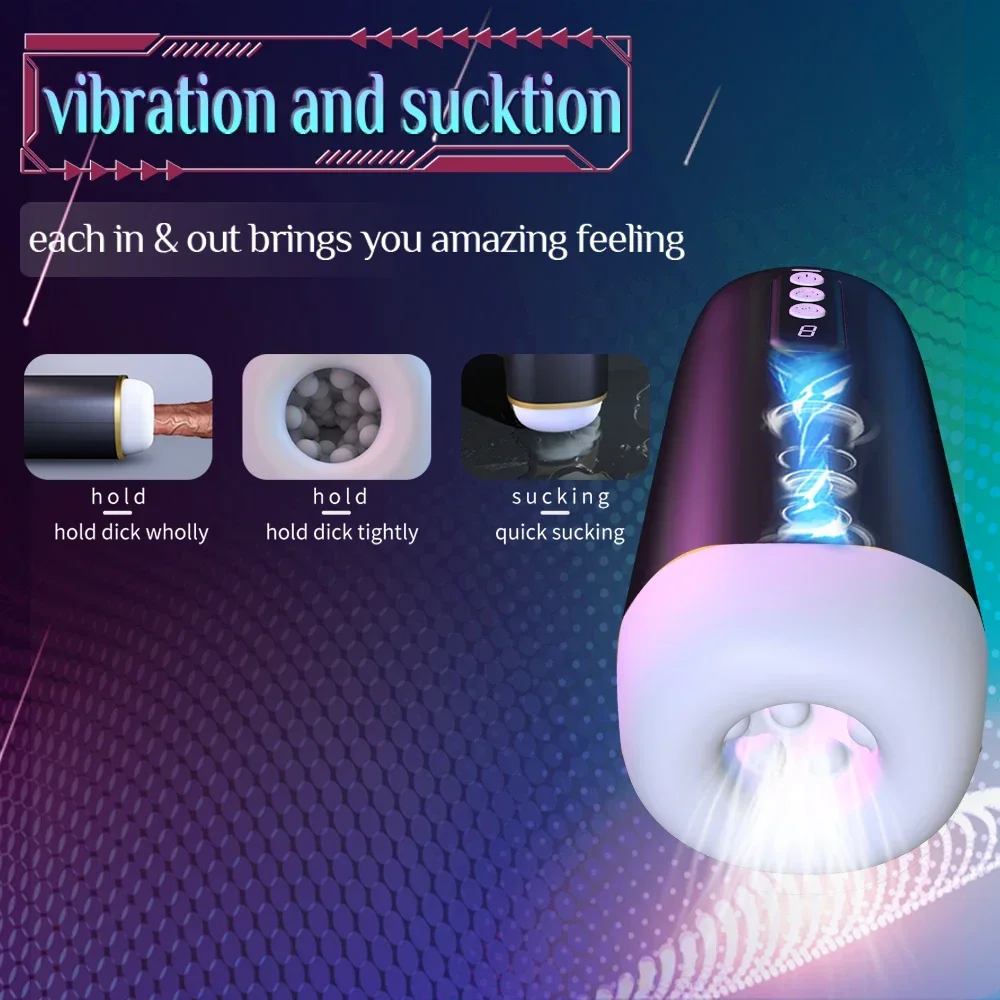 Automatic Masturbator for Men Blowjob Sucking Sex Machine Real Vagina Pocket Pussy Penis Oral Masturbator Vibration Men Sex Toy