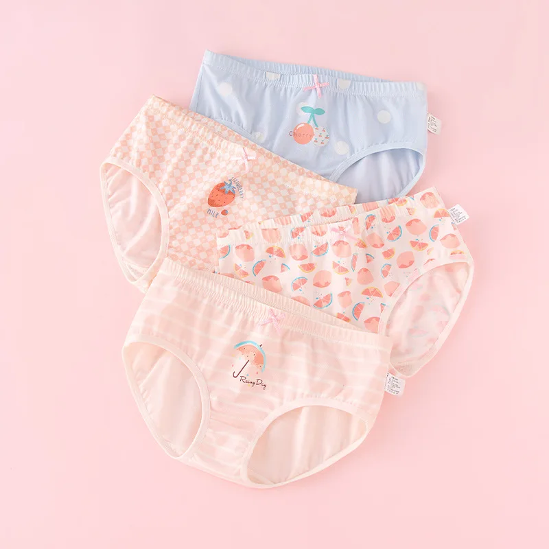 4pcs Girl Cotton Bright Color Briefs Soft Breathable Underpants Girl Quality Underwear Size 85-165 Kids Healthy Panties