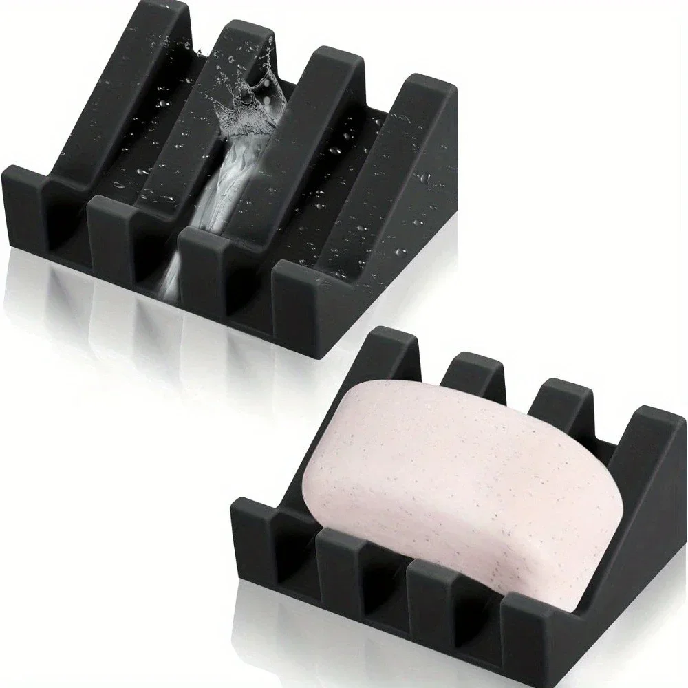 

Silicone Self-Draining Soap Dishes with Waterfall Design Rectangular Soap Holder Trays with Drainage for Bathroom Accessories