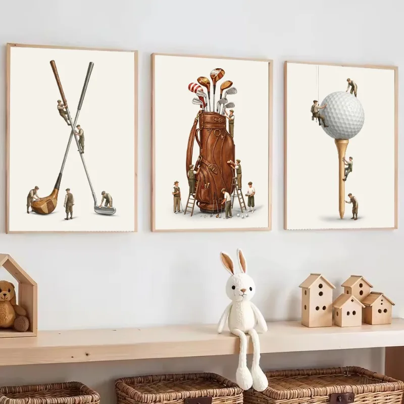 Vintage Minimalist Plaid Golf Playing Card Country Club Sports Poster Wall Art Pictures Canvas Painting Home Decor Gift