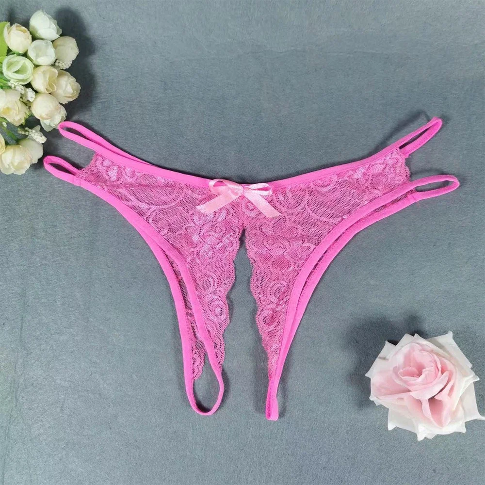1pc Women's See Through Lace Panties Open Crotch Underwear Briefs Solid Color Female Low Waist Underpants image 6
