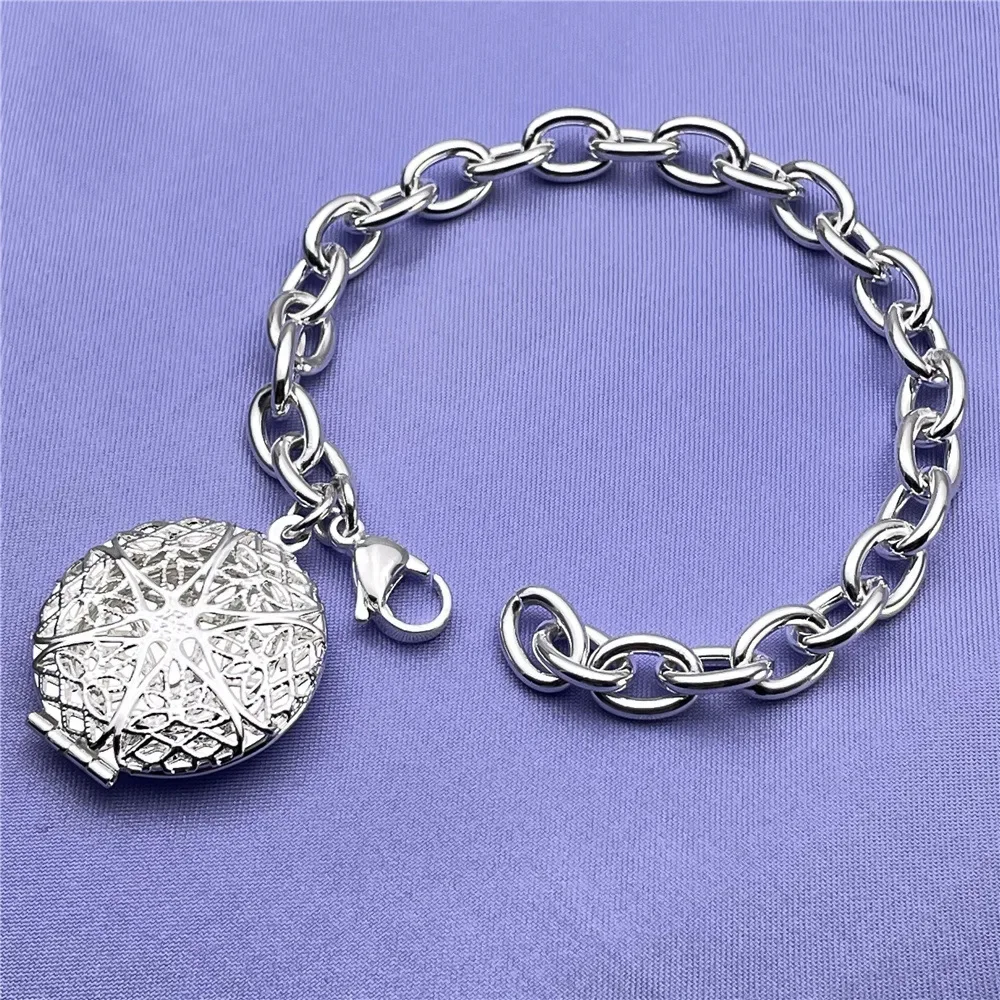 Street all-match 925 Sterling Silver Vintage round photo frame pendant Bracelets for Women Fashion party wedding Jewelry Gifts