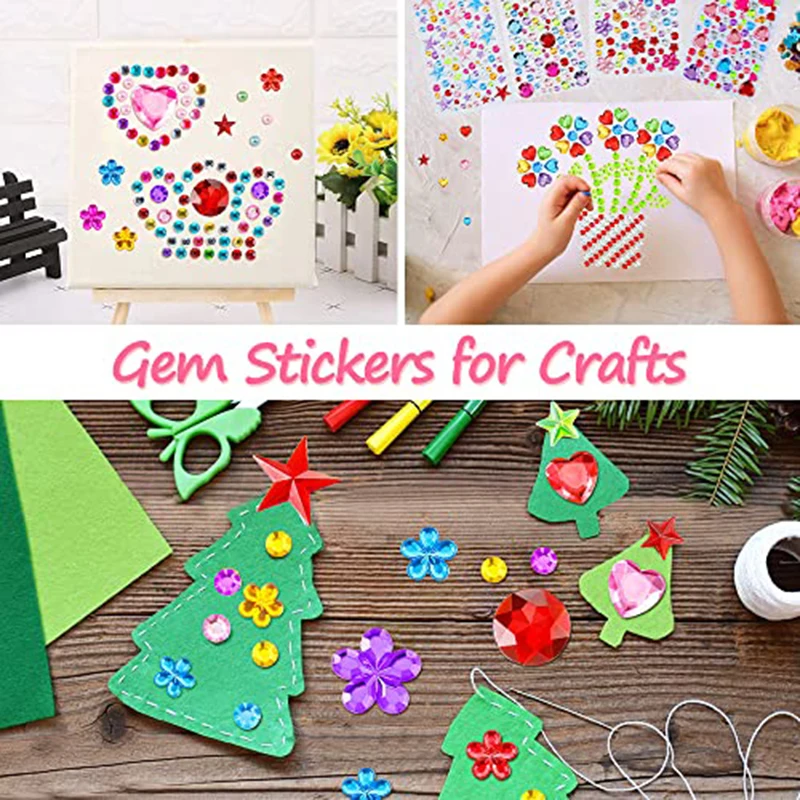 5 Sheets Gem Rhinestones for Crafts Self Adhesive Jewel Sticker Bling Stick on Gems DIY Face Makeup Reward Stickers For Teachers