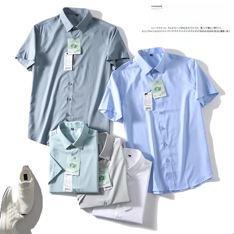 

Silky iny Silk Modal Blend Летние мужские Busin Commute Color ort Sve irt Faion Urban Stand Fit