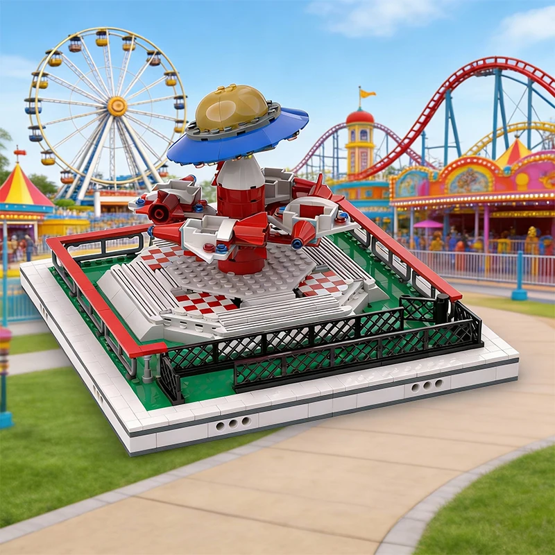 746 PCS City Engineering Space Carousel for modular Amusement Park MOC Customize Modular Building Block DIY Festival Toy Gift