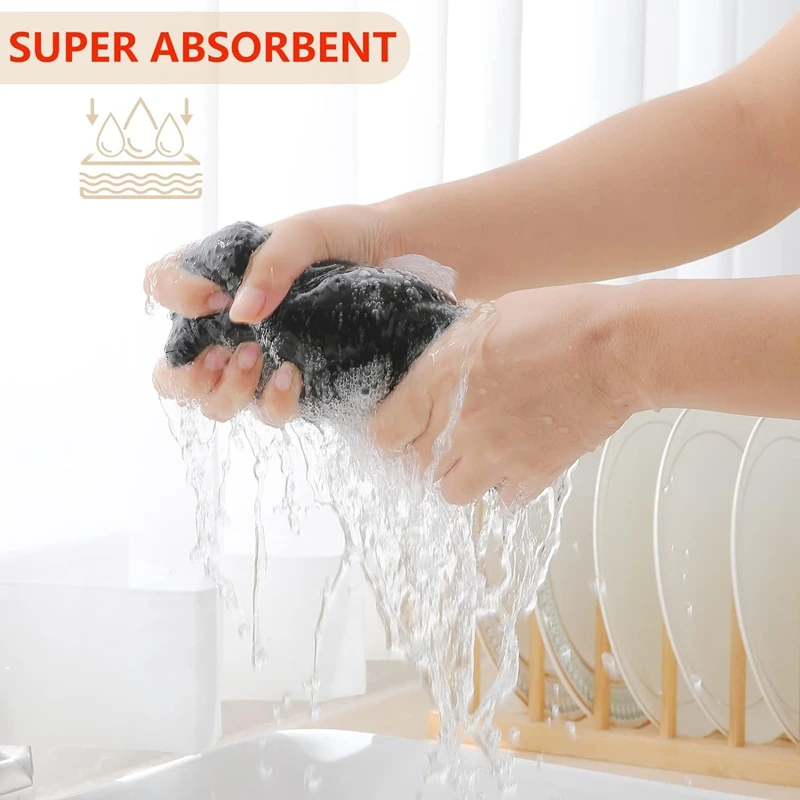 100% Cotton Waffle-Weave Kitchen Dish Cloths, Ultra Soft Absorbent Quick Drying Dish Towels Black