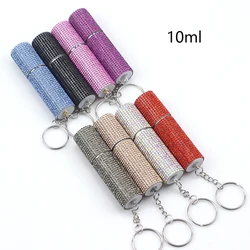 10ml Crystal Shiny Rhinestone Empty Perfume Bottle Keyring Pepper Spray Liquid Holder Keychain Self Protection Gift For Women