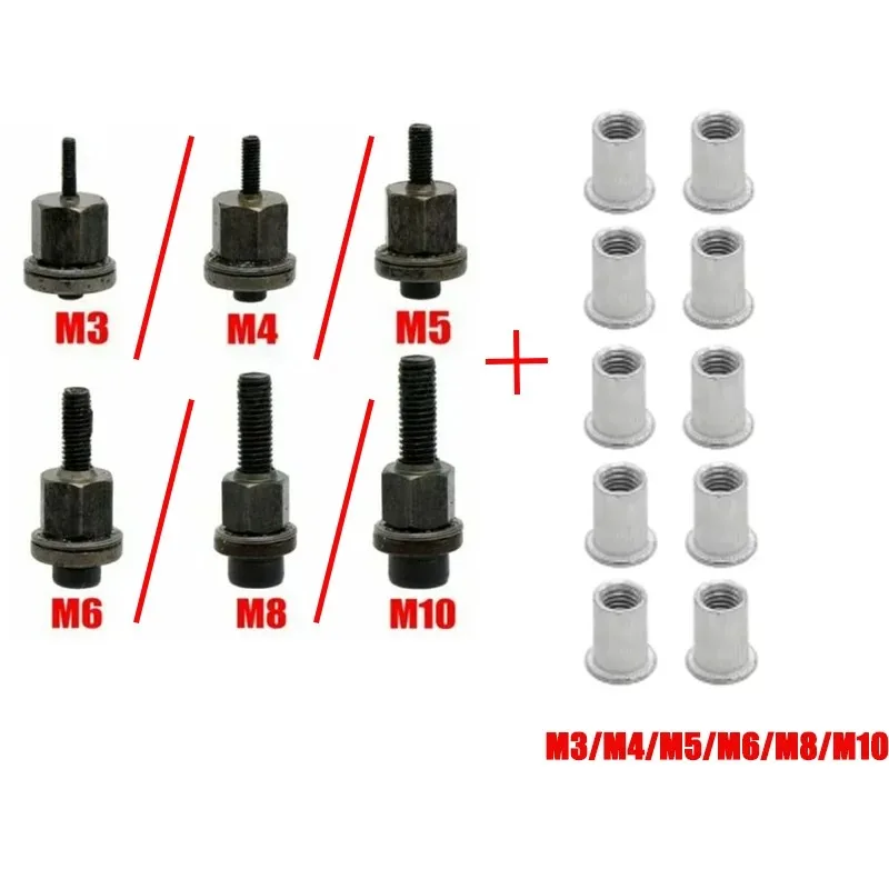 M3/4/5/6/8/10 Stainless Steel Threaded Rivet Nuts Hand Rivet Nut Gun Head Manual Riveter Nut Tool Electric Riveting Adapter Hand