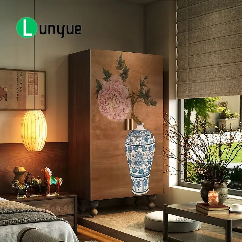Song Style Retro Solid Wood Wardrobe Living Room Bedroom Hanging Storage Cabinet Wall Mounted Integrated Decor Furniture