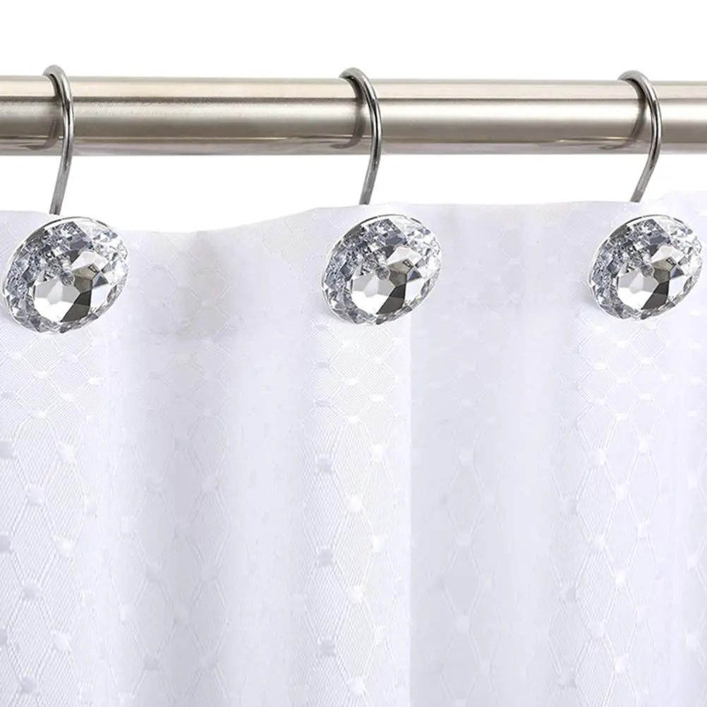 12Pcs Crystal Shower Curtain Hooks Premium Acrylic Material Smooth Texture Easy Opening Closing Match Any Curtain Style