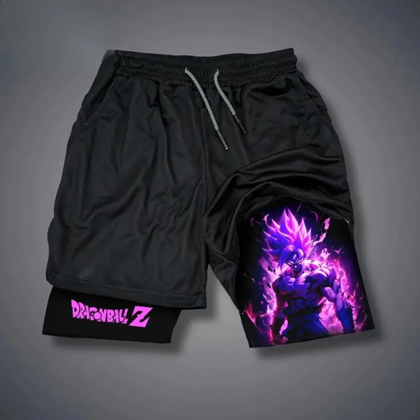Dragon Ball Anime Printed Double Layer Shorts Summer Men's and Women's Fitness Breathable Quick Drying Y2K 2-in-1 Sports Shorts