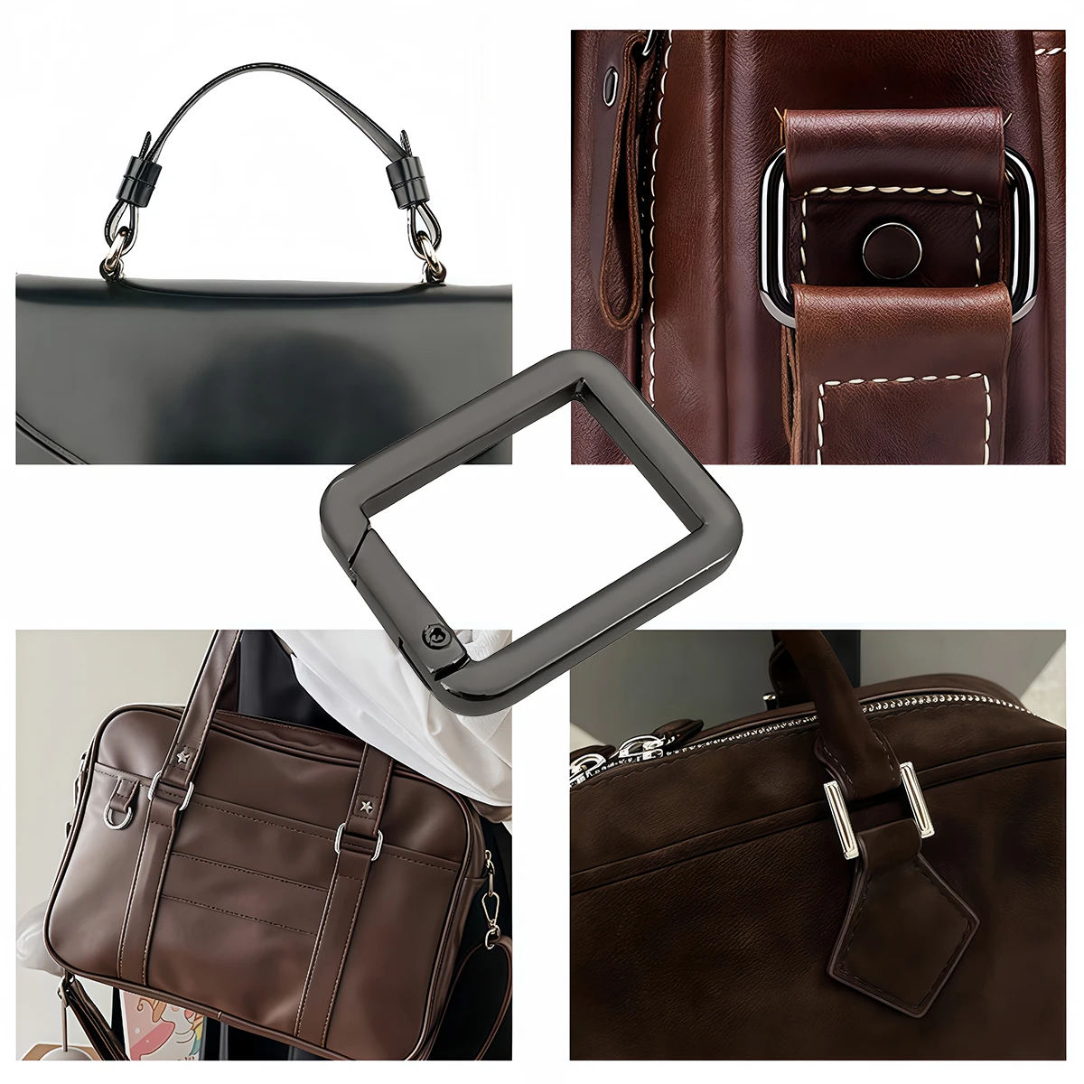 2 Stück Quadratischer Federverschluss O-Ring Öffnbarer Lederbeutel Handtasche Gürtelriemen Schnalle Schlüsselanhänger Anhänger Schlüsselkette Schnappverschluss Clip – Detail 3