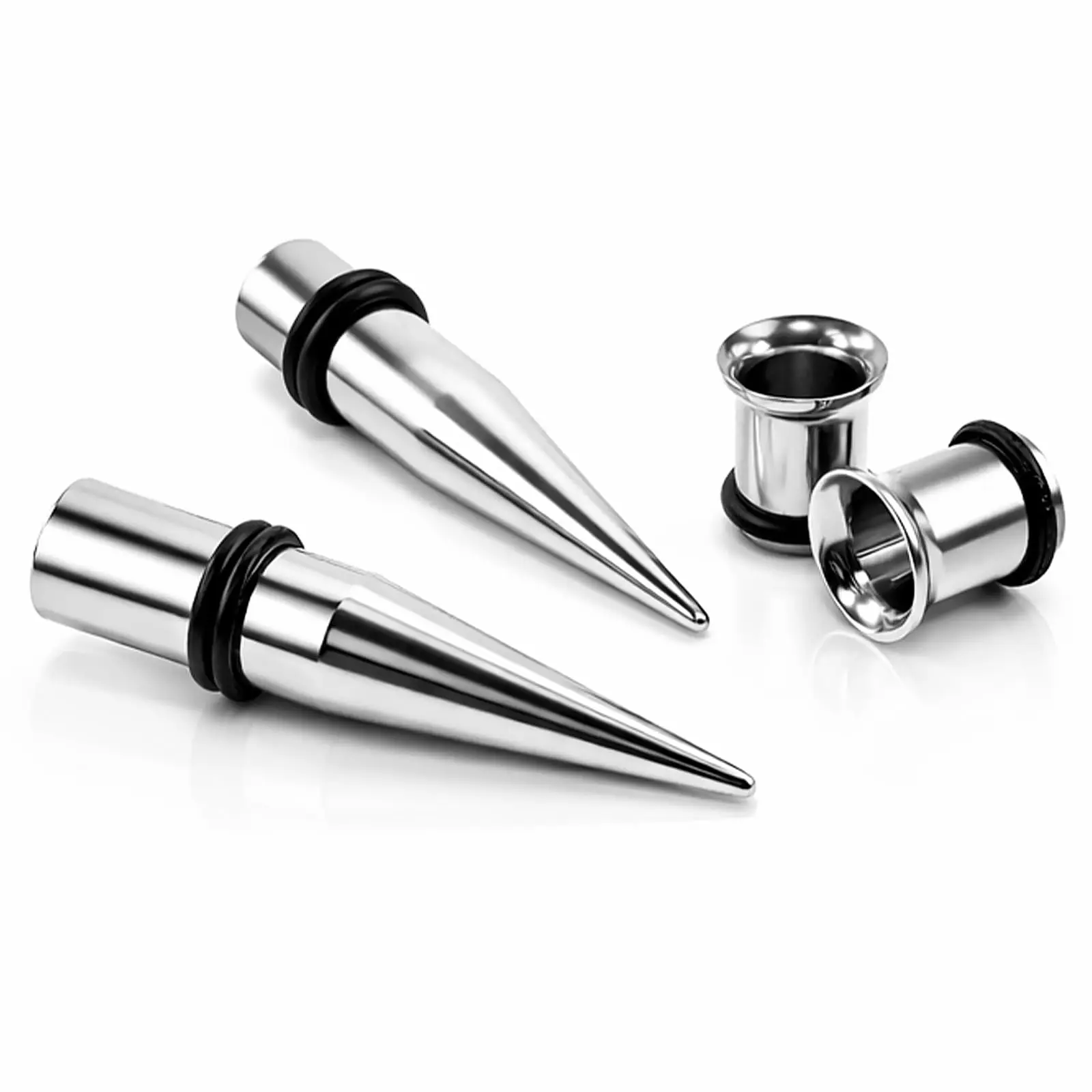 Body Jewelry 1 Gauge Ear Stretching Kit - (1G - 7mm) 2 Steel Tapers & 2 Steel Tunnels (4 Pieces) Hypoallergenic All Season Use